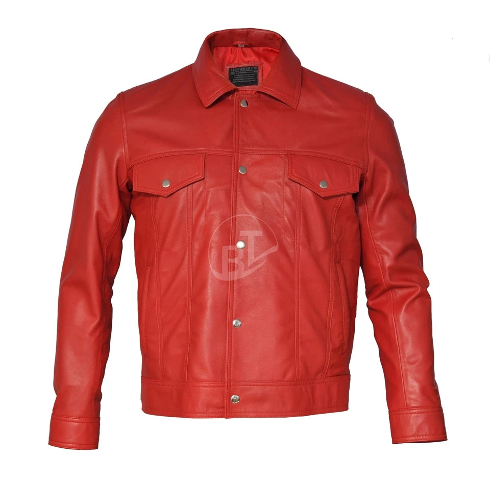 Men Soft Genuine Leather Trucker Retro Levi's Style Vintage Sheepskin Jacket