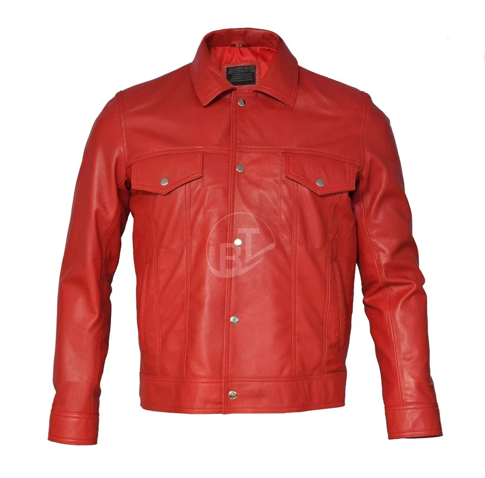 Men Soft Genuine Leather Trucker Retro Levi's Style Vintage Sheepskin Jacket