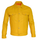 Men's Yellow Genuine Leather Trucker Jacket – Snap Button Western Coat